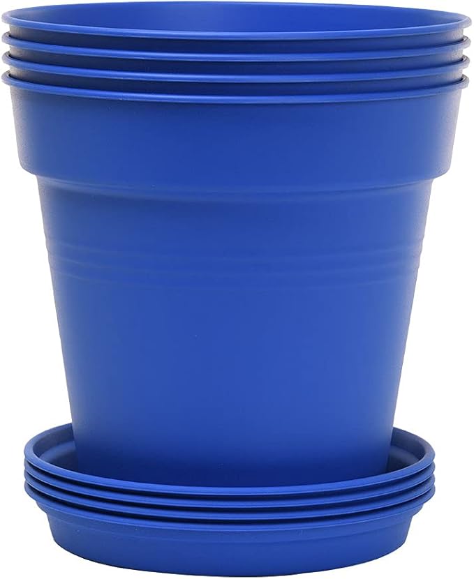 Mintra Home Garden Pots 4pk - Flowers, Herbs, Plants, Indoor, Outdoor, Colorful, Wholesale, Bulk (Blue, 19cm Diameter (7.5in))
