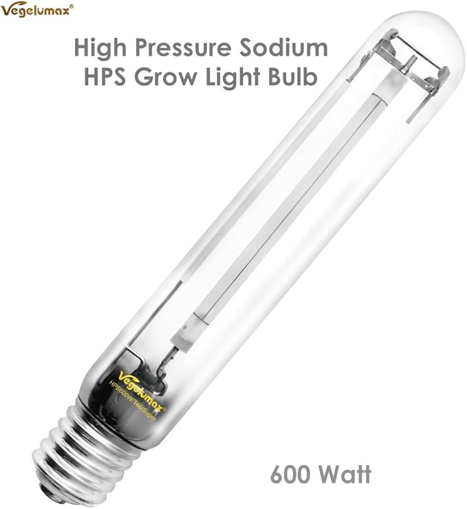 600Watt Hydroponic High Pressure Sodium HPS Grow Light Bulb Lamp,High PAR Enhanced Red and Orange Spectrums,CCT 2100K,Ultra Bright 90,000 Lumens,E39 Base,1pack