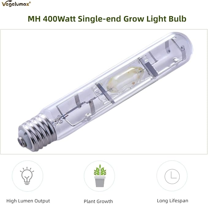 MH 400W Metal Halide HID Grow Light Bulb Lamp with High PAR Enhanced Blue and Violet Spectrum for Indoor Horticulture Vegetative Plant Growth,CCT 6000K,36,000Lumens,E39 Base,1Pack
