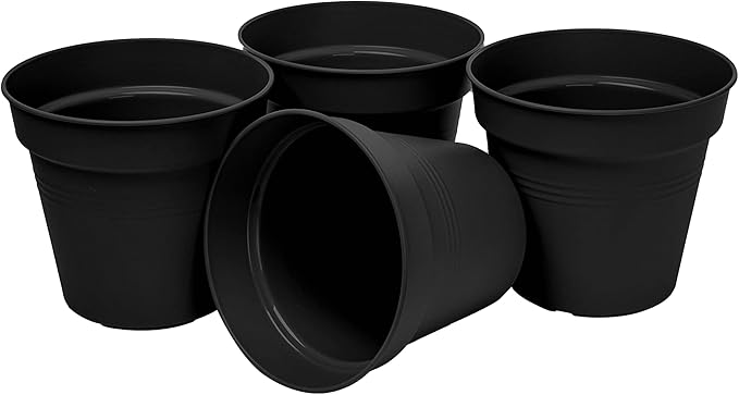 Mintra Home Garden Pots 4pk - Flowers, Herbs, Plants, Indoor, Outdoor, Colorful, Wholesale, Bulk (Black, 15cm Diameter (5.9in))