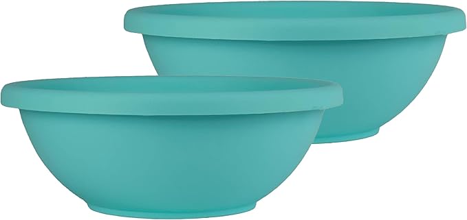 The HC Companies 15.5 Inch Shallow Garden Bowl Plant Pot with Drainage, Lightweight UV-Resistant Plastic Planters for Succulents & More, 2-Pack Planters for Indoor Outdoor Home Decor, Teal