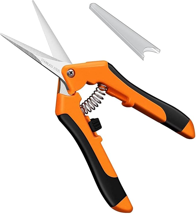 Hand Pruner， Pruning Shear，Garden clippers, snip scissors, ratchet pruning shears, work 3 times easier, gardening tools, sharp garden scissors, arthritis weak hand snips (Orange black)