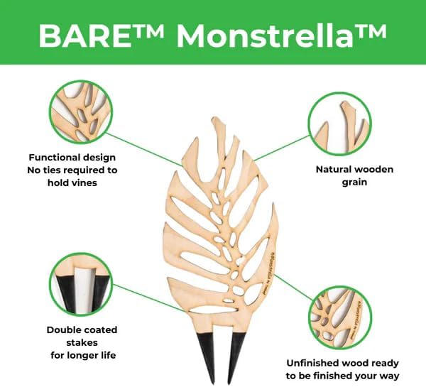 Treleaf Bare™ Bundle – Monstrella + Palmella - Set of 2 Wooden Plant Trellises for Indoor Climbing Houseplants – 12” Tall Customizable Leaf-Shaped Plant Supports