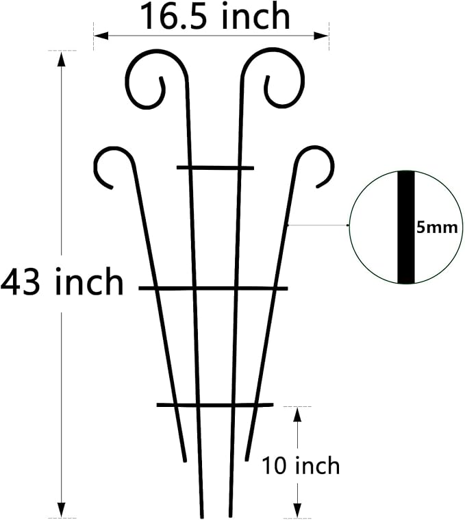 4 Pack 43 Inch Plant Trellis for Potted Plants, Metal Garden Trellis for Climbing Plants, Indoor Outdoor Decorative Vine Support for Pots, Wave Shape, Black