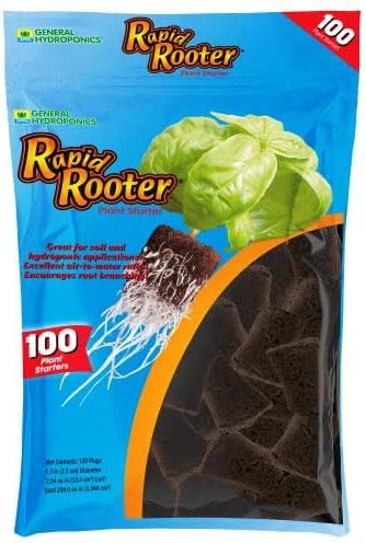 General Hydroponics Rapid Rooter, Starter Plug for Seeds or Cuttings, Great for Soil or Hydroponics Growing System, 100 Plugs