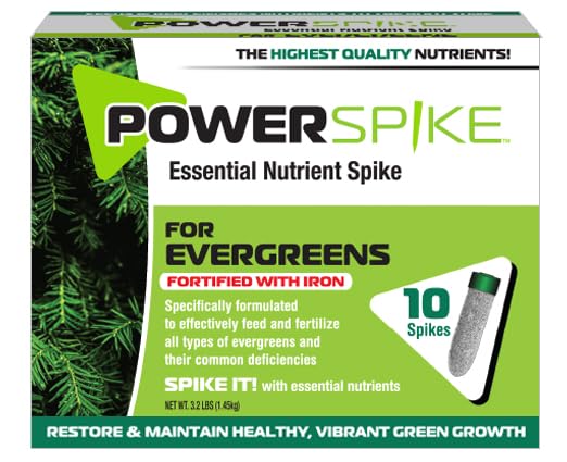 Power Spike for EVERGREENS, Fertilizer Spike. Essential Nutrient Spike Fortified with Iron to Feed All Types of evergreens and Address Common Deficiencies (10 Spikes - 3.2 lbs) (10)