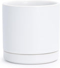 D'vine Dev 3.5 Inch Ceramic Planter Pot with Drainage Hole and Saucer, Indoor Cylinder Round Planter Pot, White, 94-O-A-1