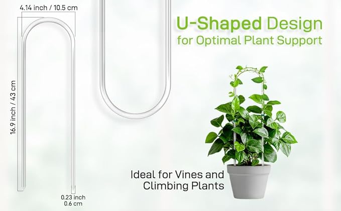 2Pcs U-Shaped Acrylic Trellis for Climbing Plants Indoor, 16 Inch Small Hoya Trellis, Potted Plant Climber Support for Pothos Plants Houseplant, Vine Ivy Flower Plant