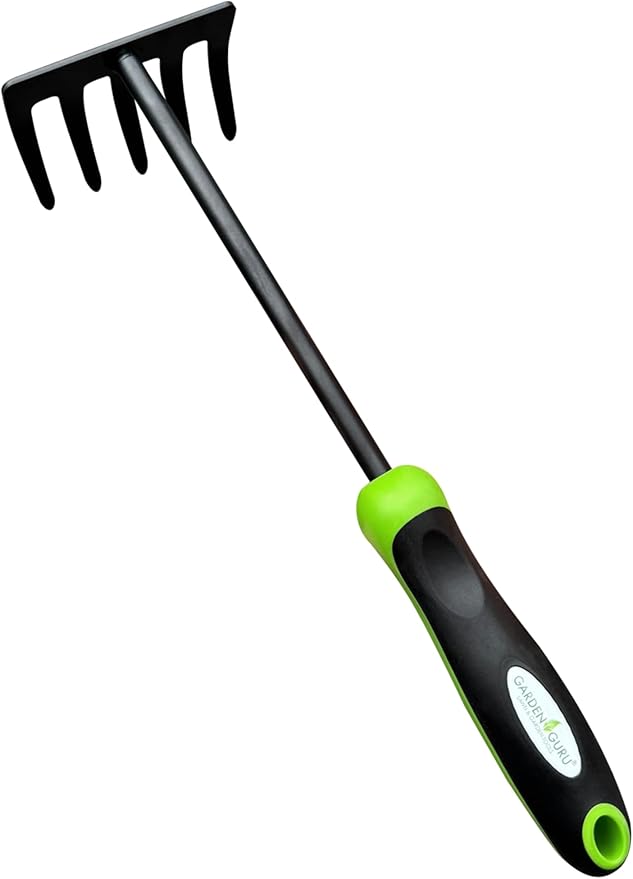Garden Guru Hand Rake Cultivator Tiller Tool – Strong Carbon Steel for Ultimate Strength - Rust Resistant – Ergonomic Handle – Great for Gardening Cultivating Loosening Weeding Mulching Soil Prep