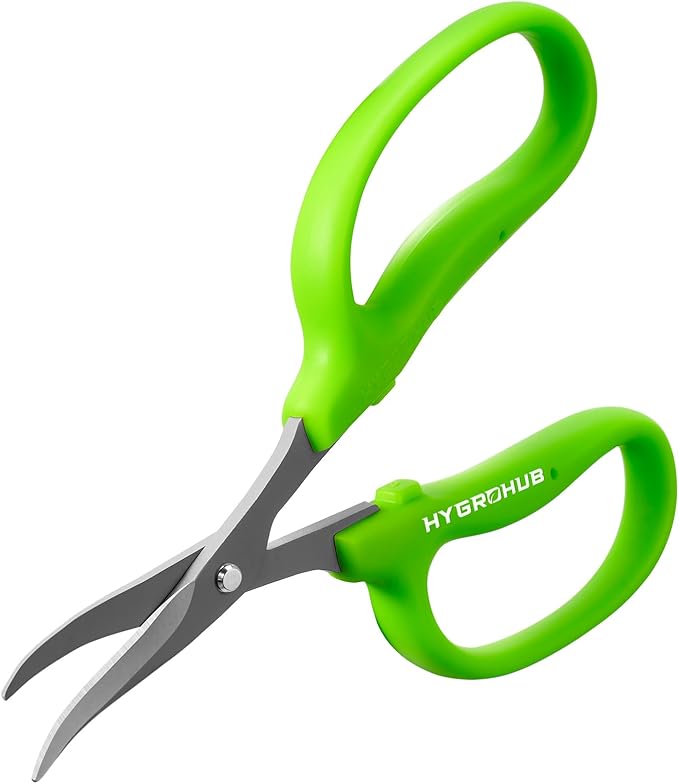 Garden Scissors, 6in Pruning Shears Snips Non-stick Coated Sharp Steel Blades - Gardening Tools Garden Shears for Plants Herb Flowers in Grow Tent and Hydroponics, Curved Blade