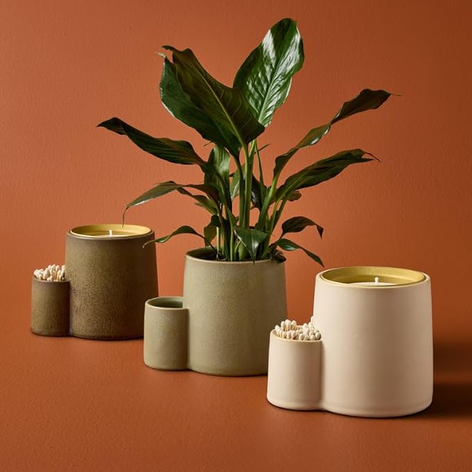 Modern Sprout Ember Earth Candle Planter - 2 in 1 Scented Soy Candle w/Bottom Feeding System - 8 Oz with 50 hr Burn time in Glaze Ceramic Vessel Ideal for Any Indoor Plants - Photosynthesis