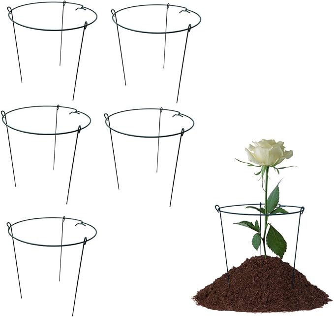 5 Pack 14" Wide x 24" High Peony Cage Rings Garden Plant Support Brace Round Metal Plant Stakes Rings, Strong Large Garden Supports for Flowers, Peonies, Rose, Lily