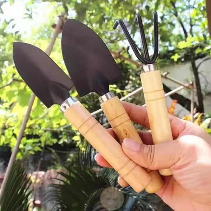 6 PCS Mini Gardening Tool Set, Shovel, Spade, Rake Kit with Ergonomic Wooden Handles for Planting, Weeding and Cultivating, Kid Gardening Plant Tool for Cactus Herbs Indoor Miniature Plants(2 Sets)