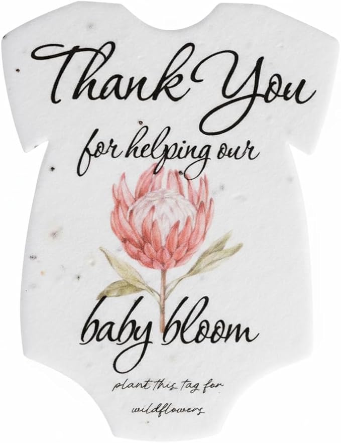 Seed Bloom Onesie Seed Paper – 15 Protea Shower Favors for Guests with Wildflower Seeds, Writable & Plantable, Shower Favor Gifts for Guest