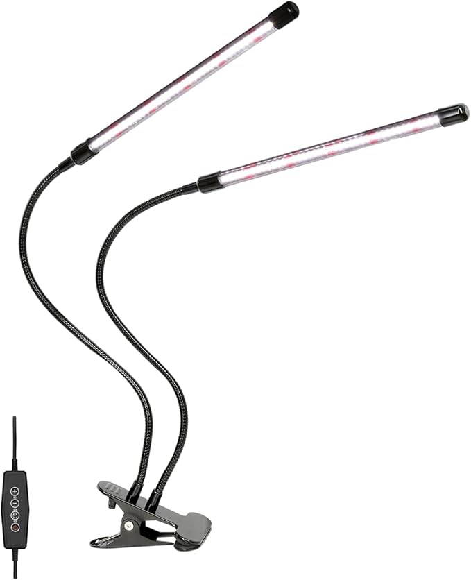 iPower LED Grow Light with Full Spectrum for Indoor Plants, Adjustable Gooseneck, 2/3 Light Modes&5/10 Dimmable Levels, 3 Auto Timing Modes, 2 Tubes, White