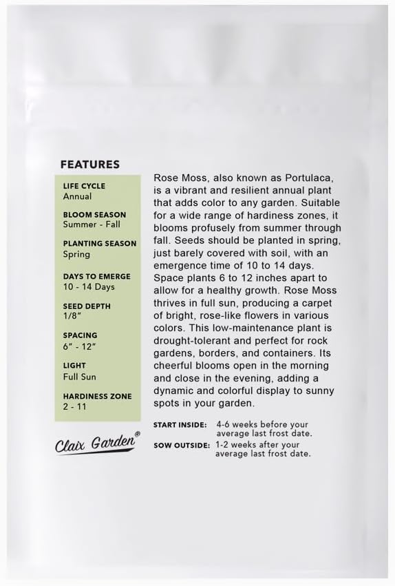 Moss Rose - Portulaca Grandiflora - 5,000+ Seeds - Mixed Colors, Heirloom, Non-GMO, Excellent for Pollinators, Annual - Vibrant Flowers with Heat & Drought Tolerance for Any Home Garden