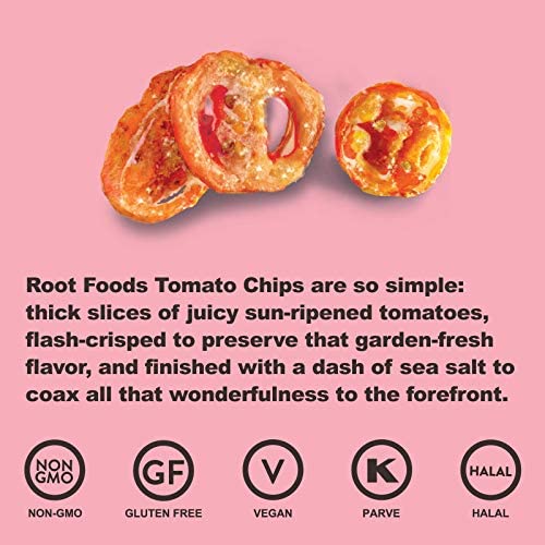 Root Foods Tomato Chips, Natural Veggie Snack, Non-GMO Vegetable Crisps, Good for Adults, Kids, Vegan, Gluten Free, Halal, Kosher 6 pack