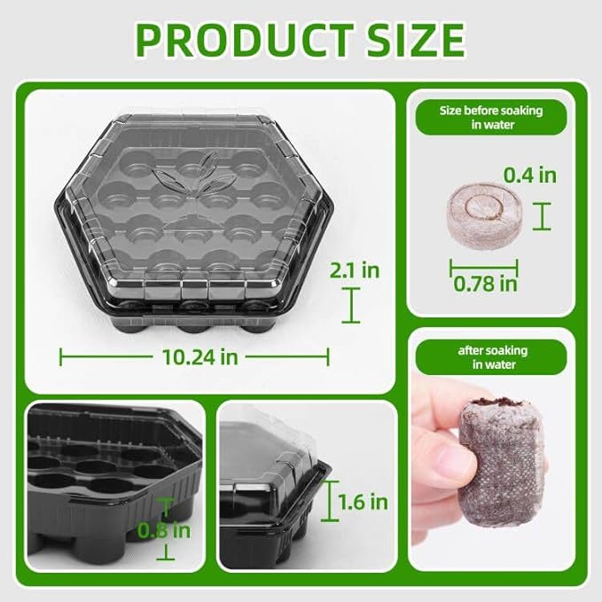 Seed Starter Kits with Peat Pellets Pod, 19 Cell Seed Starter Tray with Heightened Lid,Thicken Seed Starting Trays Seed Growing Plant Germination Kit (Black -5pack)