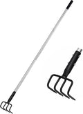 Long Hand Cultivator, Carbon Steel & Stainless Steel Tiller Cultivator, Garden Cultivator with Telescopic Handle and Soft Handle Cover, Hand Tiller for Digging Loosening Weeding