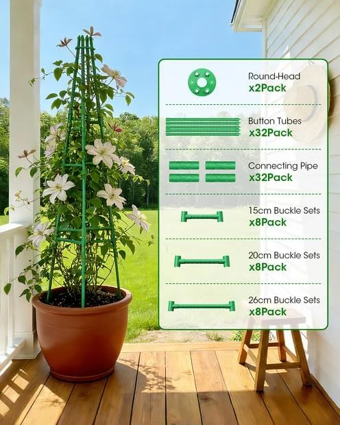 2 Pack Garden Trellis for Climbing Plants Outdoor, 6FT Plant Trellis Support for Climbing Vine, Plant Support Tower Cages Plastic Coated Metal Pipe Supports for Outdoor Indoor,Tomato cage