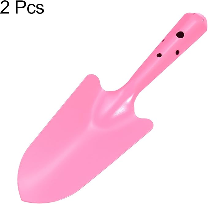 HARFINGTON 2pcs Mini Colorful Metal Hand Shovel 11" x 3" Digging Trowel Set Transplanting Garden Tools for Flower Soil Digging Planting Weeding Transplanting Garden, Pink