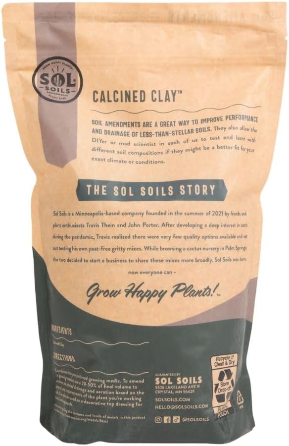 Sol Soils Calcined Clay – 100% Peat-Free Soil Amendments with Superior Drainage, Aeration, & Root Health for Indoor Plants, Succulents, Bonsai & More - 2 Quarts