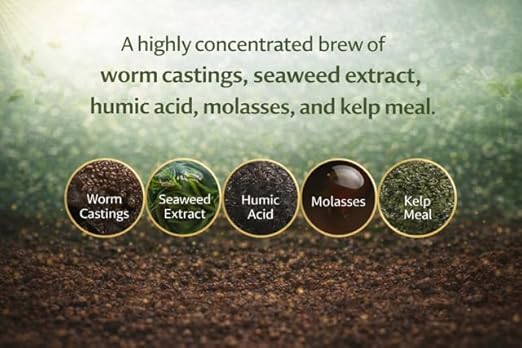Worm Castings Tea Plant Juice - Gallon. Concentrated Worm Tea with Kelp and Feather Meals. Indoor and Outdoor Soil Restorer and Plant Fertilizer for All Vegetation with Soil. (Gallon)