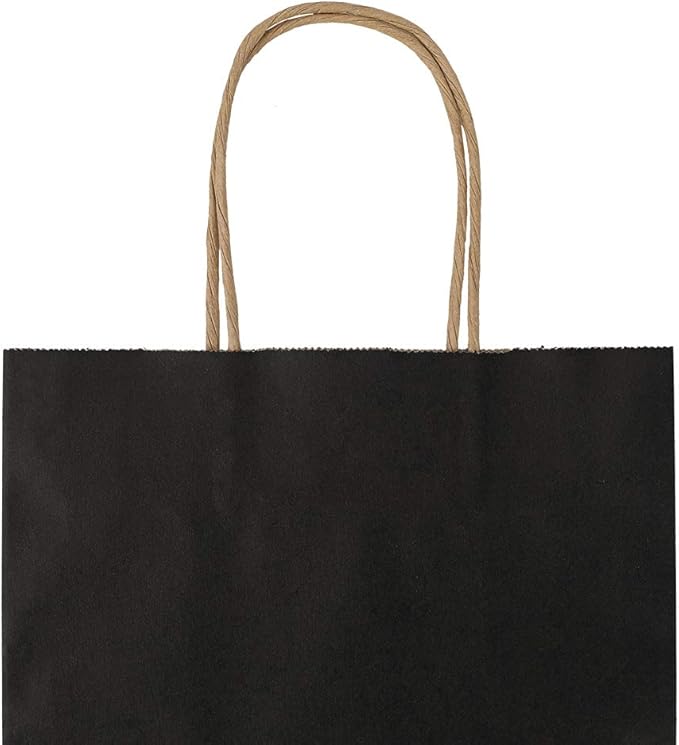 bagmad 100 Pack Medium 8x4.75x10 Inch Black Kraft Paper Bags with Handles Bulk, Gift Bags, Craft Grocery Shopping Retail Party Favors Wedding Business Sacks (Black, 100pcs)