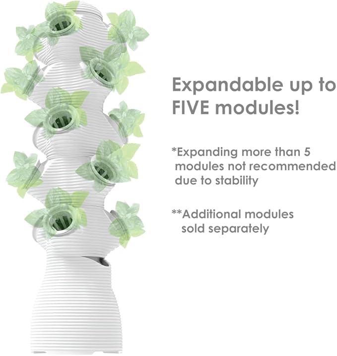 3-Way Module for Hydroploot Indoor Desktop Hydroponics Tower System, with 3 Pods and Diffuser, Expandable to 5 Modules, White