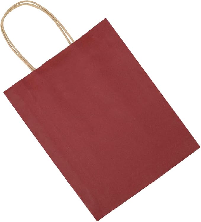 bagmad 100 Pack 8x4.75x10 Inch Medium Red Gift Paper Bags with Handles Bulk, Kraft Bags, Craft Grocery Shopping Retail Party Favors Wedding Business Sacks (Red, 100pcs)