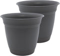 The HC Companies 12 Inch Eclipse Round Planter Pots with Drainage Holes & Attached Saucer, Lightweight UV-Resistant Plastic Indoor & Outdoor Planters, 2-Pack Flower Pots, Garden Home Decor, Warm Gray