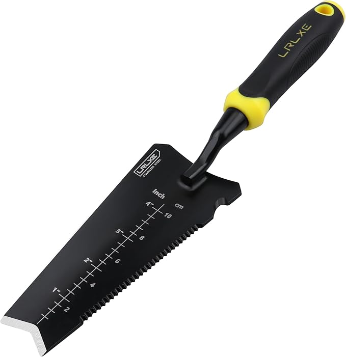 Gardening Shovel, Heavy Duty Stainless Steel Garden Transplant Shovel & Root Cutter, All-Purpose Hand Shovel with Serrated Edge for Digging & Transplanting, Yellow