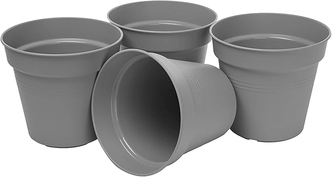 Mintra Home Garden Pots 4pk - Flowers, Herbs, Plants, Indoor, Outdoor, Colorful, Wholesale, Bulk (Grey, 11cm Diameter (4.3in))