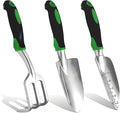 Garden Tools, Heavy Duty Cast-Aluminum Garden Tool Set with Hand Trowel, Transplant Trowel, Cultivator Rake, Soft Rubber Ergonomic Non-Slip Handle, Gardening for Home Gardeners (Basic Set (3 PCS))