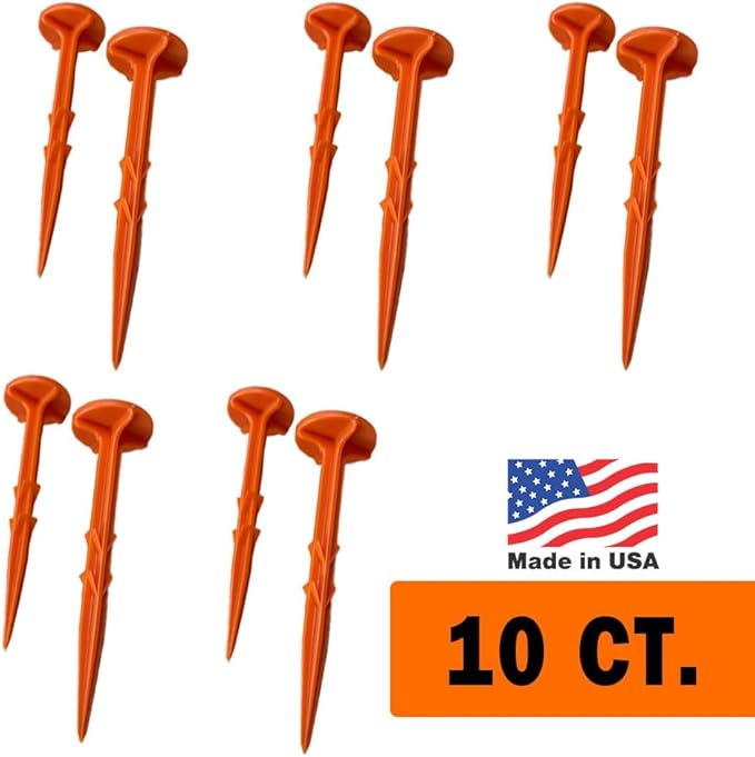 Low Profile Survey Stakes - High-Visibility - Survey Markers Boundary Markers Hi-Vis Garden Stakes (10-Pack (Orange)