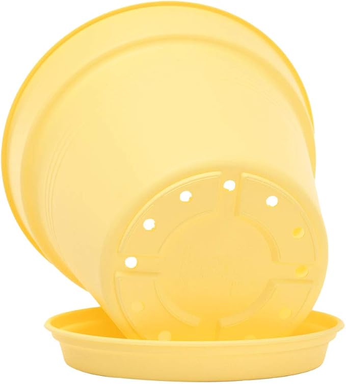 Mintra Home Garden Pots 4pk - Flowers, Herbs, Plants, Indoor, Outdoor, Colorful, Wholesale, Bulk (Yellow, 19cm Diameter (7.5in))