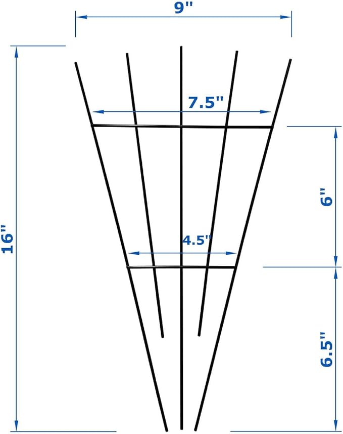 4 Pack 16'' Black Plant Fan Shape Trellis for Potted Climbing Plants Indoor, Outdoor Metal Garden Trellis for Climbing Plants House Plants Flowers Vine Ivy