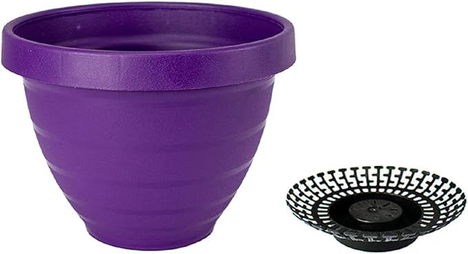 The HC Companies Rings Flower Planter - Self Watering Plant Pots for Herbs & More - Round Lightweight Outdoor & Indoor Planter (10" Purple, Pack of 2)