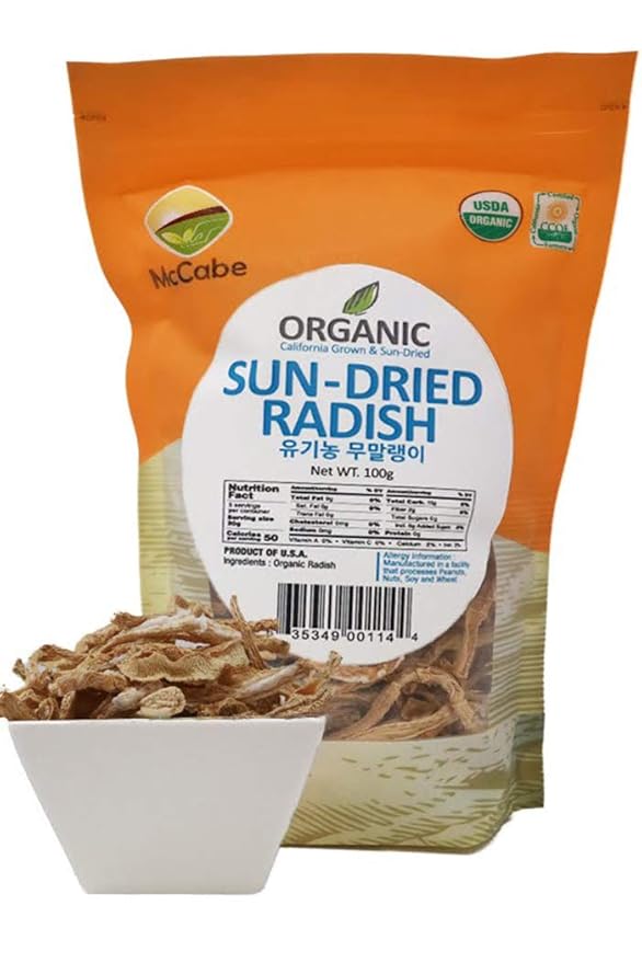 McCabe Organic Sun-Dried Radish - Daikon Radish | Rich with Fiber & Minerals | USDA and CCOF Certified | Product of USA | 100g