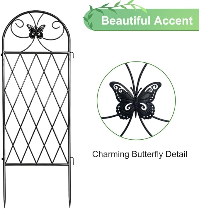 2 Pack Black Garden Trellis for Climbing Plants Outdoor 47” x 16” Climbing Rose Trellis Wrought Iron Trellis Ivy Cucumbers Decorative Metal Flat Trellis