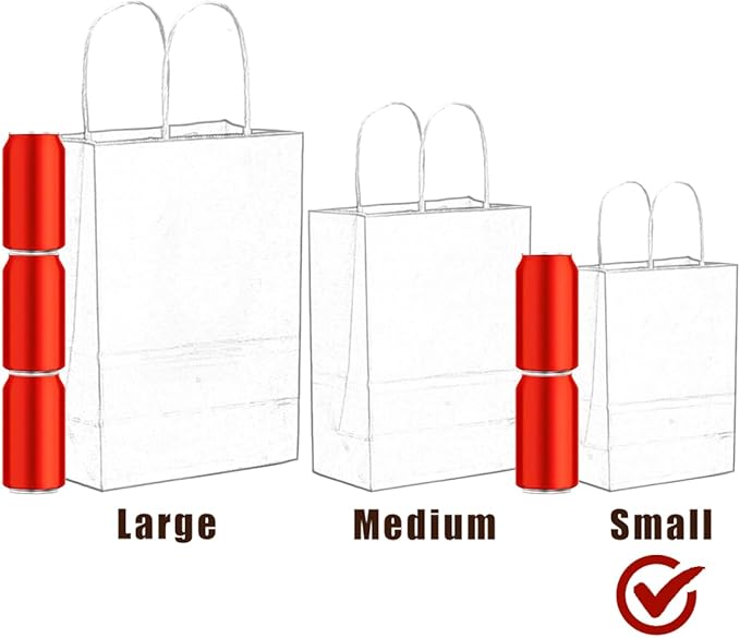 qiqee 200-Packs White Paper Gift Bags with Handles Bulk 8.3"x6"x3.15" Small Size Paper Bags Multiple Uses