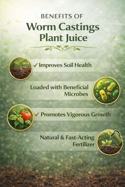 Worm Castings Tea Plant Juice - Quart. Concentrated Worm Tea with Kelp, Seaweed Extract and Humic Acid. Indoor and Outdoor Soil Restorer and Plant Fertilizer for All Vegetation with Soil.