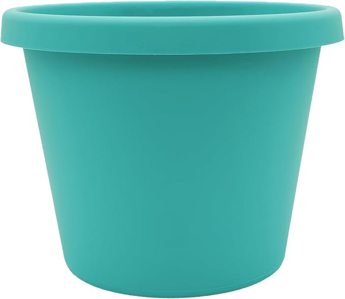 The HC Companies Prima Round Plastic Plant Pot w/Rolled Rim - Lightweight & UV Resistant Flower Pot for Herbs & More - Outdoor & Indoor Plant Pots w/Drainage (8 inch, Dusty Teal, Pack of 1)