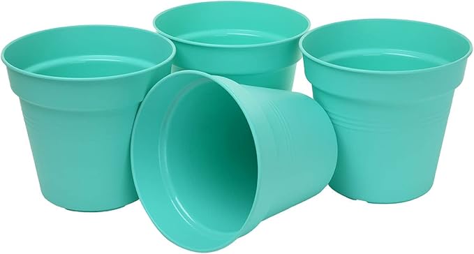 Mintra Home Garden Pots 4pk - Flowers, Herbs, Plants, Indoor, Outdoor, Colorful, Wholesale, Bulk (Teal, 13cm Diameter (5in))