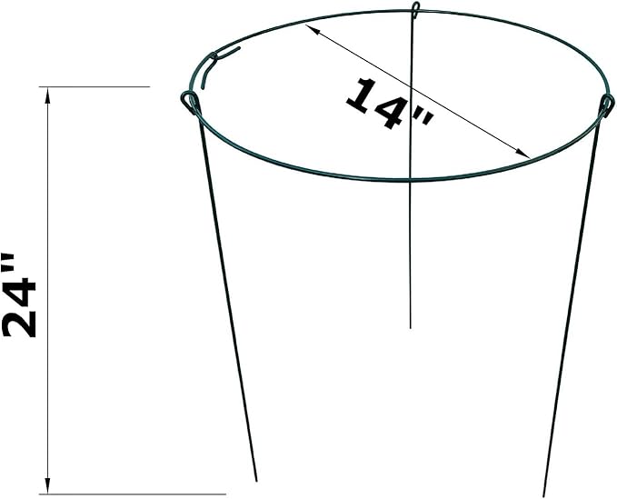 5 Pack 14" Wide x 24" High Peony Cage Rings Garden Plant Support Brace Round Metal Plant Stakes Rings, Strong Large Garden Supports for Flowers, Peonies, Rose, Lily