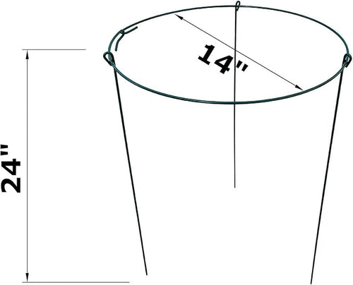 10 Pack 14" Wide x 24" High Peony Cage Rings Garden Plant Support Brace Round Metal Plant Stakes Rings, Strong Large Garden Supports for Flowers, Peonies, Rose, Lily