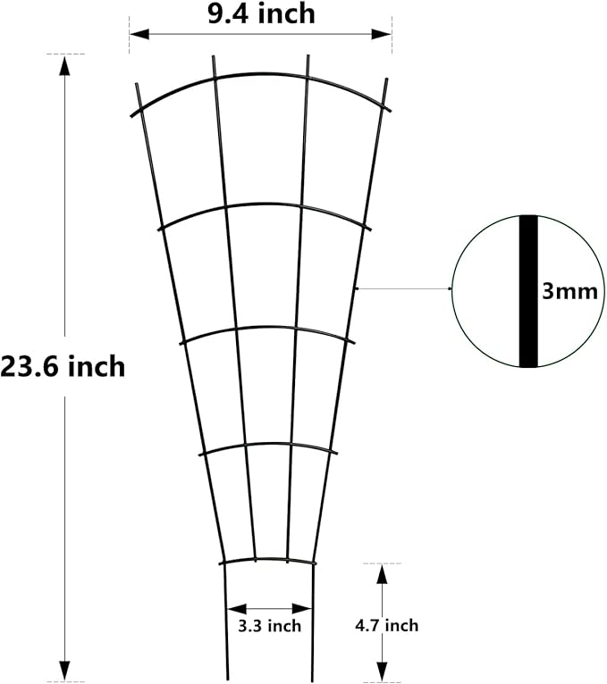4 Pack 24" Metal Plant Trellis for Pots & Garden Beds, Rustproof Support for Indoor Outdoor Climbing Plants, Vines, Flowers, Fan Shaped, Black