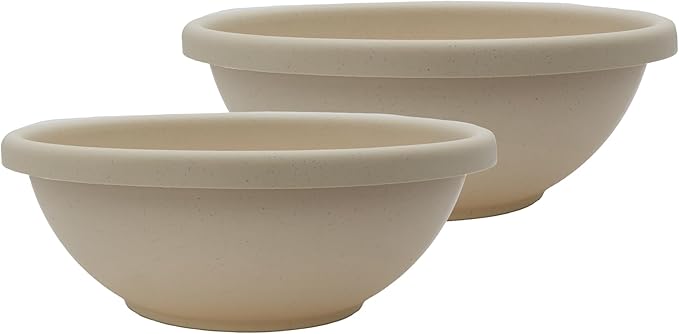 The HC Companies 13 Inch Shallow Garden Bowl Plant Pot w/Drainage, Lightweight UV-Resistant Plastic Planters for Succulents, Herbs & More, 2-Pack Planters for Indoor Outdoor Home Decor, Cottage Stone