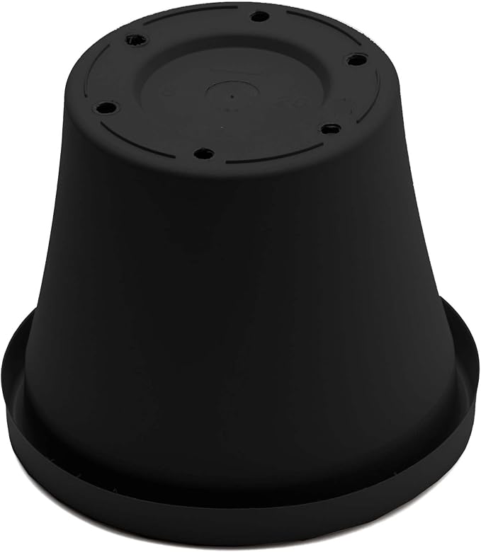 Bloem Terra 8" Diameter Round Black Resin Planter Pot with Drainage Holes for Indoor and Outdoor Gardening