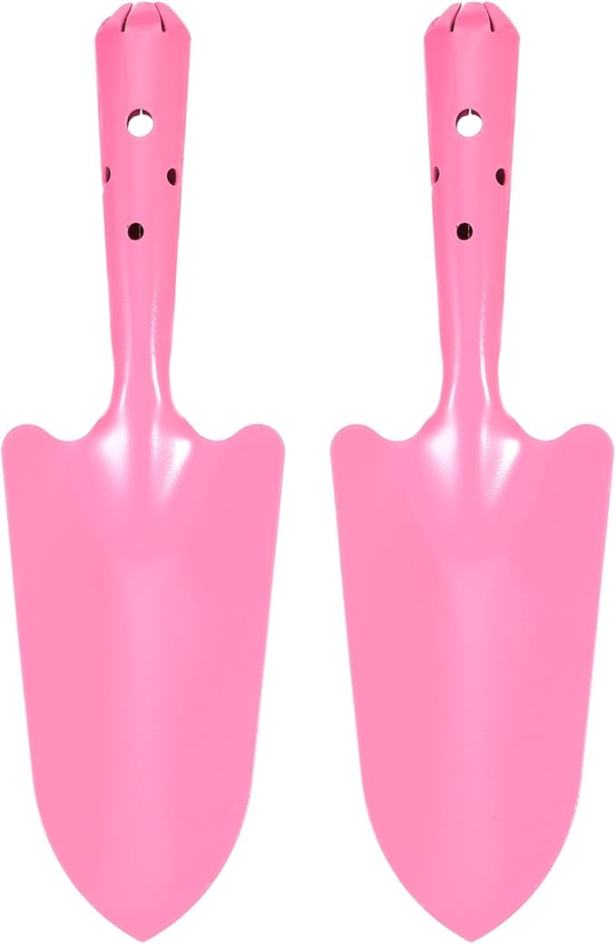 HARFINGTON 2pcs Mini Colorful Metal Hand Shovel 11" x 3" Digging Trowel Set Transplanting Garden Tools for Flower Soil Digging Planting Weeding Transplanting Garden, Pink